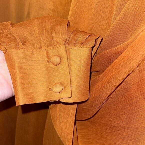 1.State Womens Split Neck Tiered Long Sleeve Lined Babydoll Mini Dress Burnt Ora - Picture 5 of 9